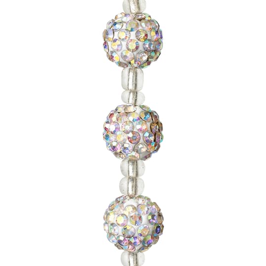 12 Pack: Silver Rhinestone Studded Round Beads, 10mm by Bead Landing™